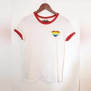 Black Matter Tops- Cream shirt with embroidered rainbow heart
